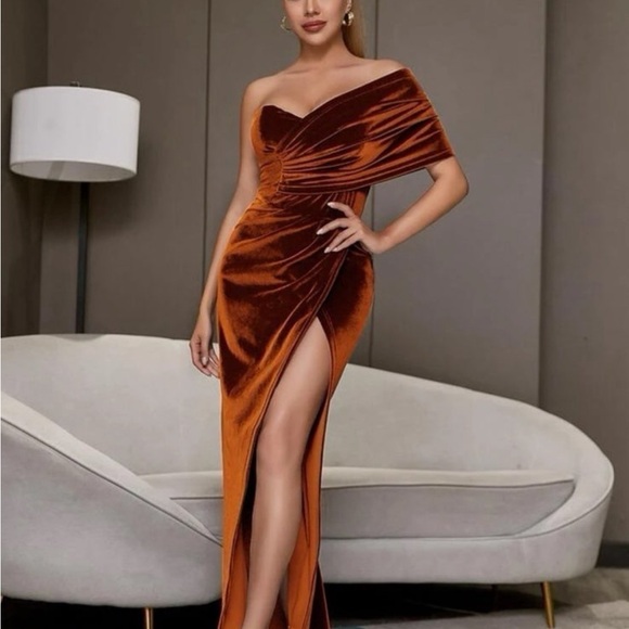 One Shoulder Split Thigh High Waist Maxi Wrap Cocktail Dress, bridesmaid - Picture 3 of 3